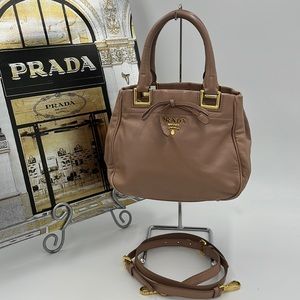 Authentic Prada Milano Pink - Cameo Leather Handbag w Detachable Crossbody Strap